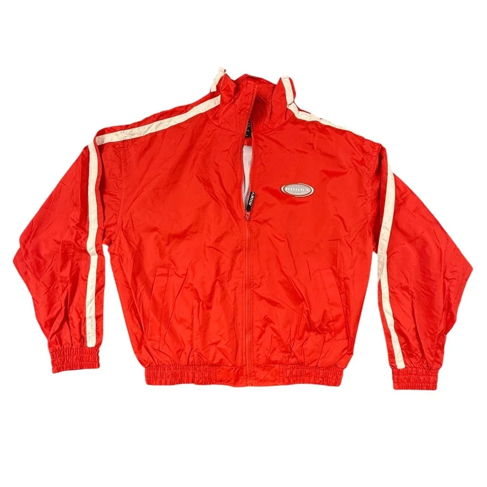 Vintage ROOKY USA Athletic‎ Red Track Jacket Full Zip White Stripe Accent Size L
